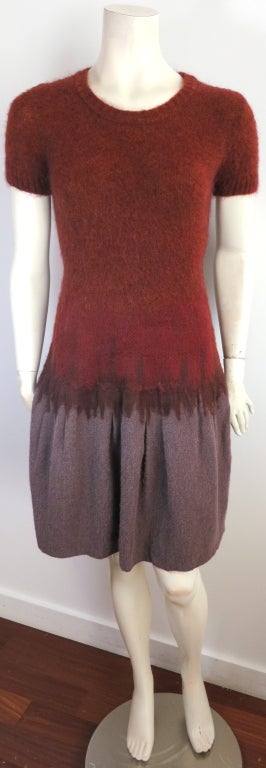 Brown NINA RICCI by Olivier Theyskens needle punch ombré sweater dress For Sale
