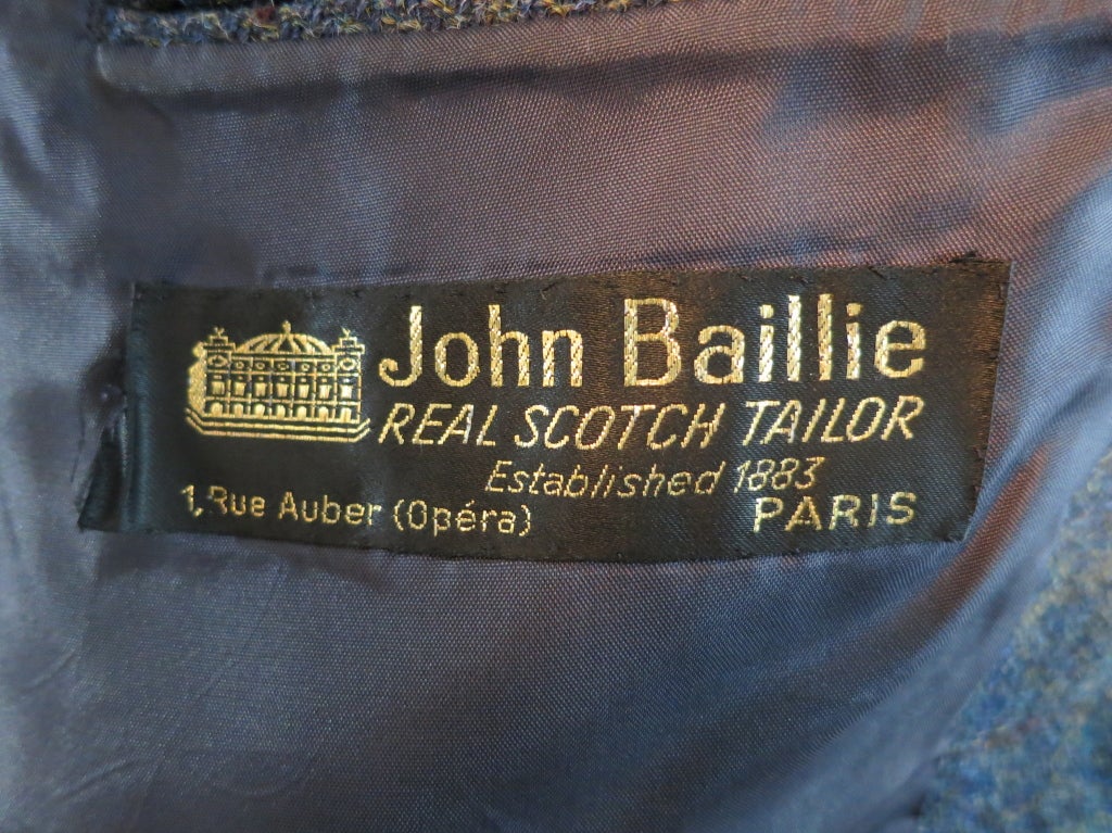 Vintage JOHN BAILLIE Harris Tweed blue/green plaid blazer at 1stDibs