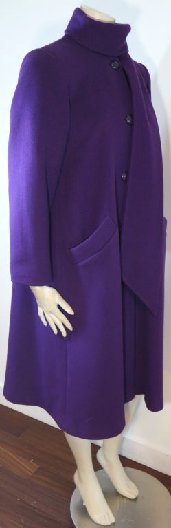Vintage CHRISTIAN DIOR 1970's era purple scarf coat In Good Condition In Newport Beach, CA