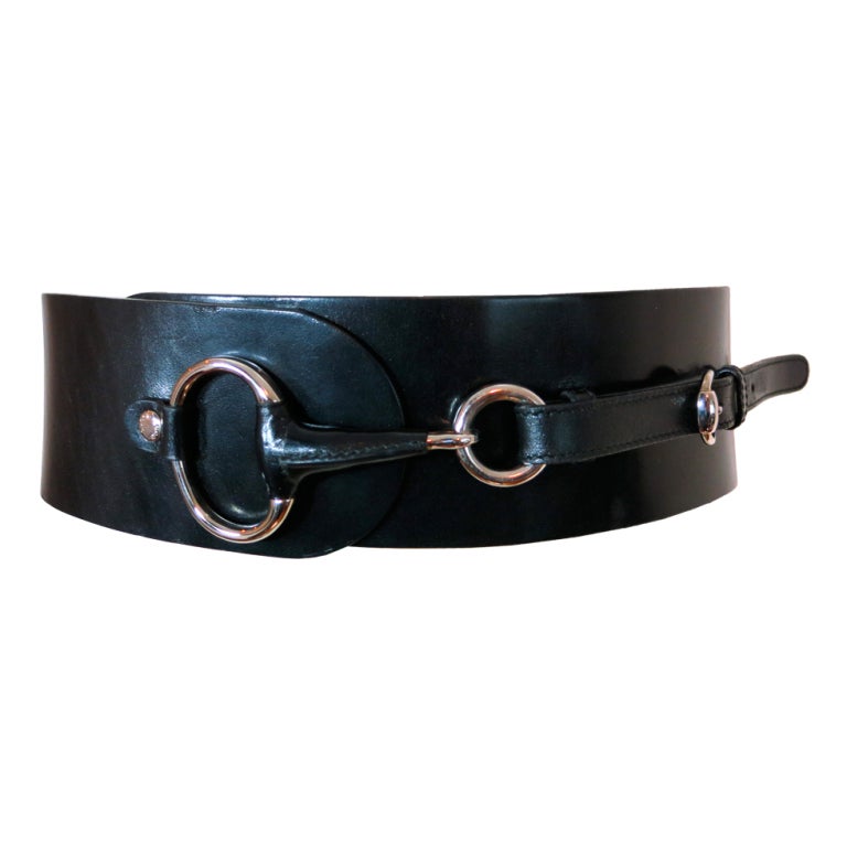 GUCCI Giant horsebit hardware black leather wide belt