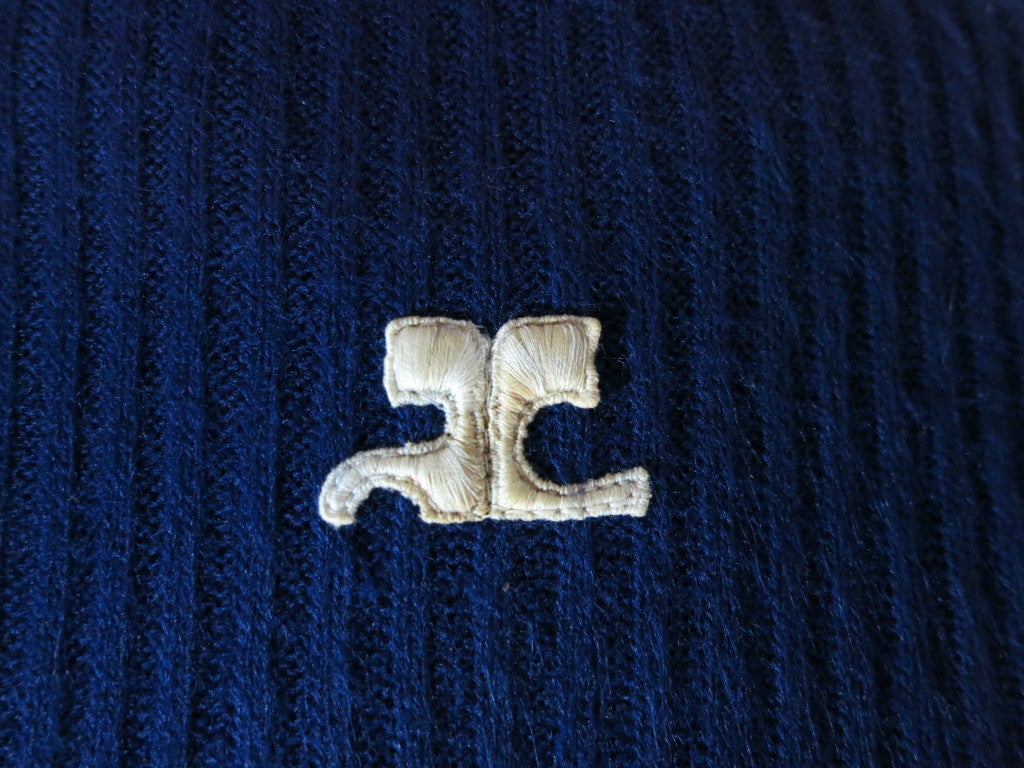 Vintage COURRÉGES PARIS 1970's logo front rib knit sweater
