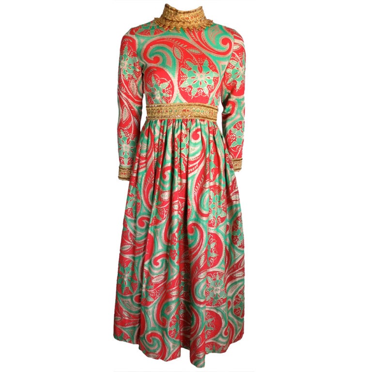 1970's OSCAR DE LA RENTA Metallic brocade hostess gown