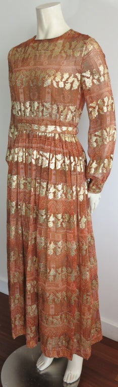 Vintage MOLLIE PARNIS Metallic gold floral jacquard silk dress In Excellent Condition In Newport Beach, CA
