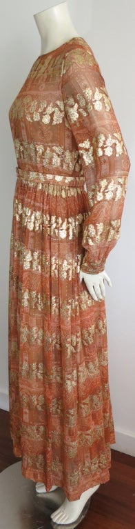 Women's Vintage MOLLIE PARNIS Metallic gold floral jacquard silk dress