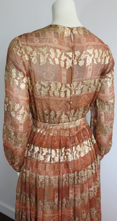 Vintage MOLLIE PARNIS Metallic gold floral jacquard silk dress 2