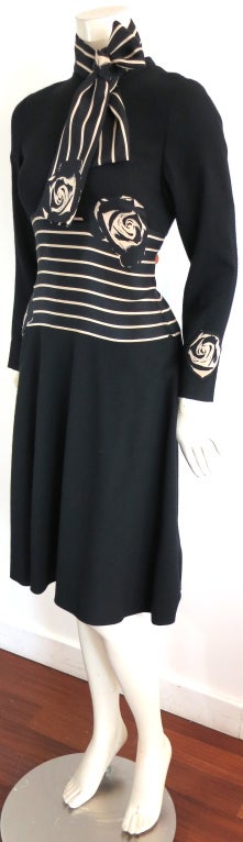 Vintage PAULINE TRIGÉRE black rose stripe dress & scarf 1