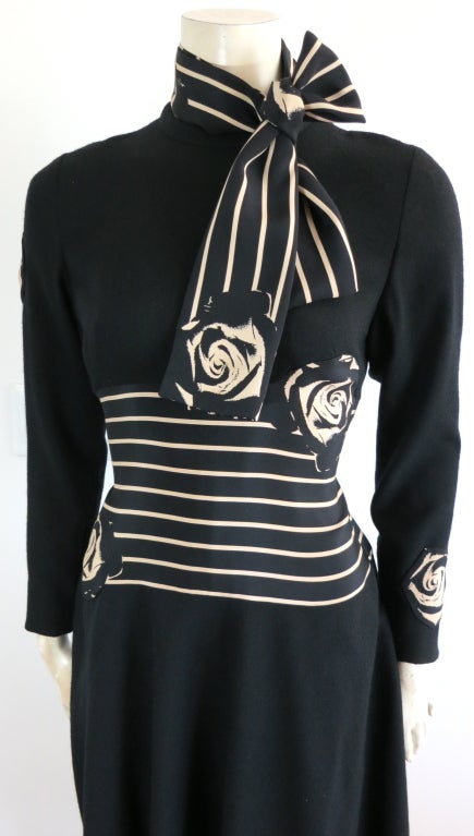 Vintage PAULINE TRIGÉRE black rose stripe dress & scarf 2