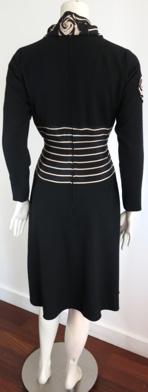 Vintage PAULINE TRIGÉRE black rose stripe dress & scarf 3