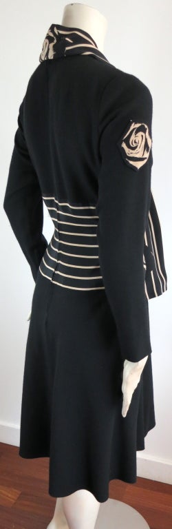 Vintage PAULINE TRIGÉRE black rose stripe dress & scarf 4