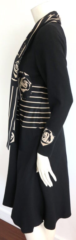 Vintage PAULINE TRIGÉRE black rose stripe dress & scarf 5