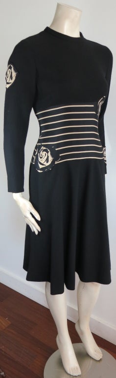 Vintage PAULINE TRIGÉRE black rose stripe dress & scarf 6