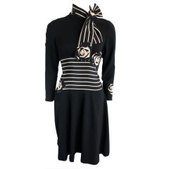 Vintage PAULINE TRIGÉRE black rose stripe dress & scarf