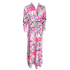 Vintage 1960's era Psychedelic geometric neon pink zip dress