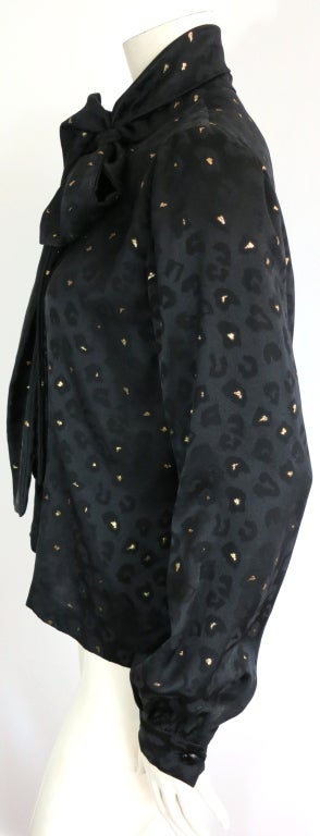 Vintage PAULINE TRIGÉRE black & metal gold silk leopard blouse In Excellent Condition In Newport Beach, CA
