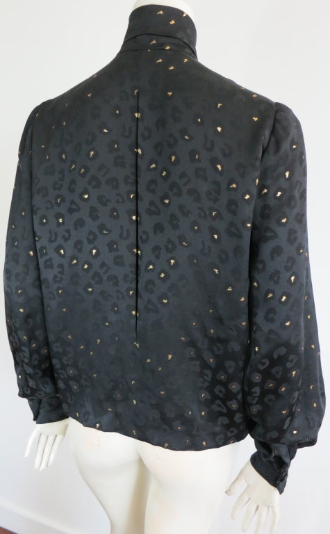 Women's Vintage PAULINE TRIGÉRE black & metal gold silk leopard blouse