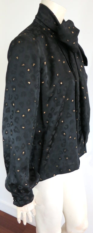 Vintage PAULINE TRIGÉRE black & metal gold silk leopard blouse 2