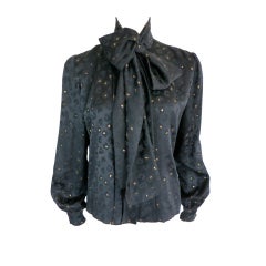 Vintage PAULINE TRIGÉRE black & metal gold silk leopard blouse