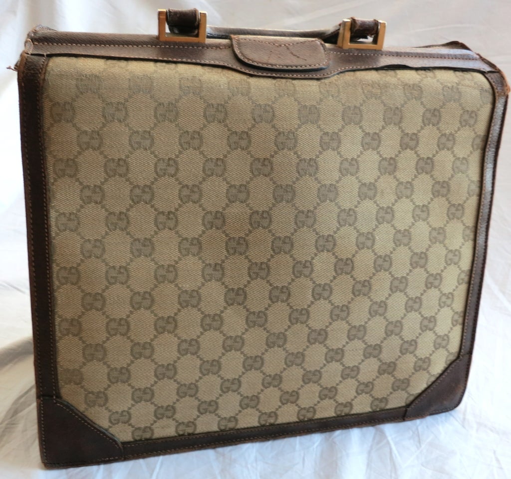 Brown Vintage GUCCI 1970 Monogram canvas & leather accordion briefcase