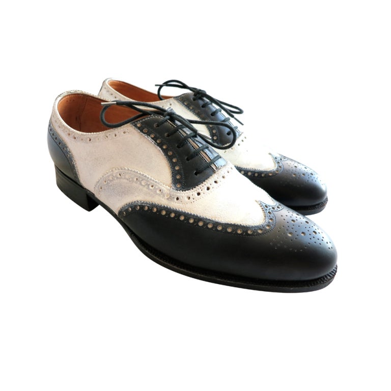Vintage JOHN LOBB Men's bespoke black and white spectator shoes at 1stdibs