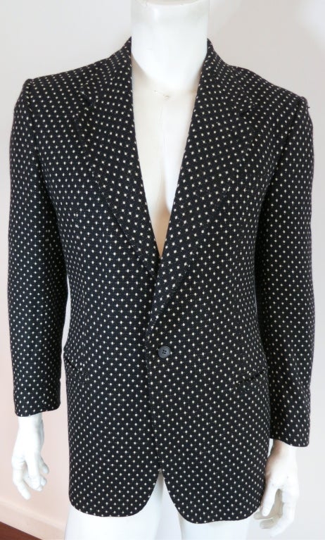 VERSACE V2 black & white woven dot wool blazer