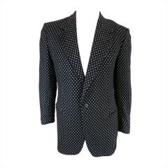 VERSACE V2 black & white woven dot wool blazer