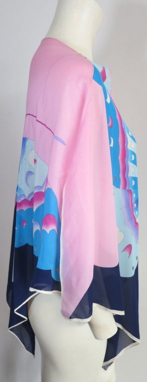 Women's HANAE MORI 1970's Pure silk butterfly printed scarf top/cover up