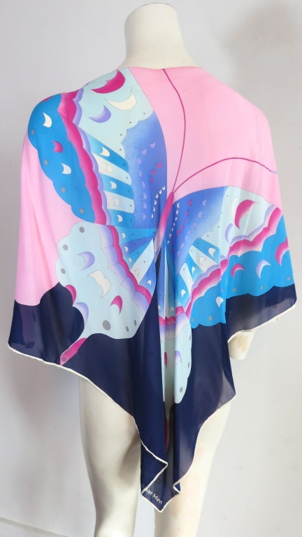 HANAE MORI 1970's Pure silk butterfly printed scarf top/cover up 1