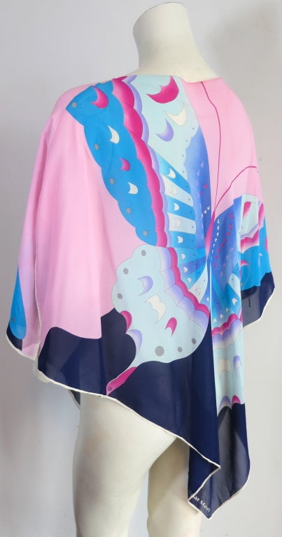 HANAE MORI 1970's Pure silk butterfly printed scarf top/cover up 3