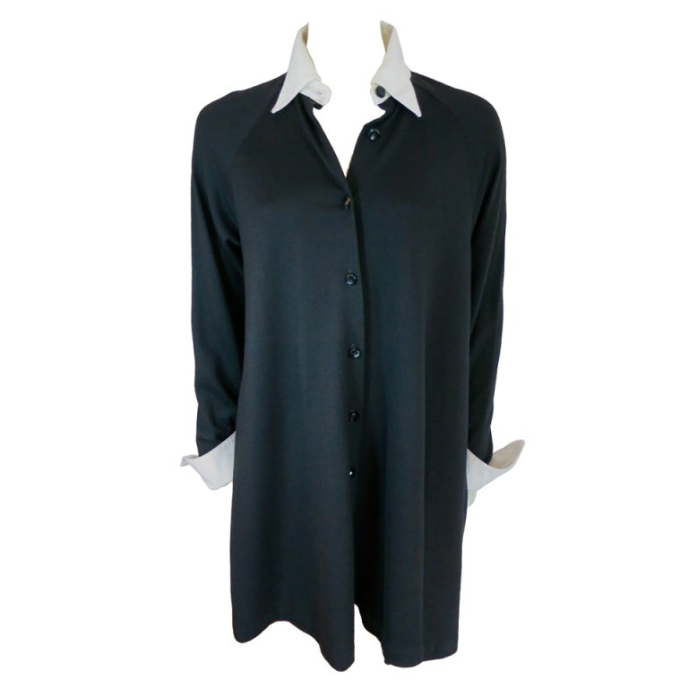 GEOFFREY BEENE black and white trapeze shirt dress For Sale at 1stDibs