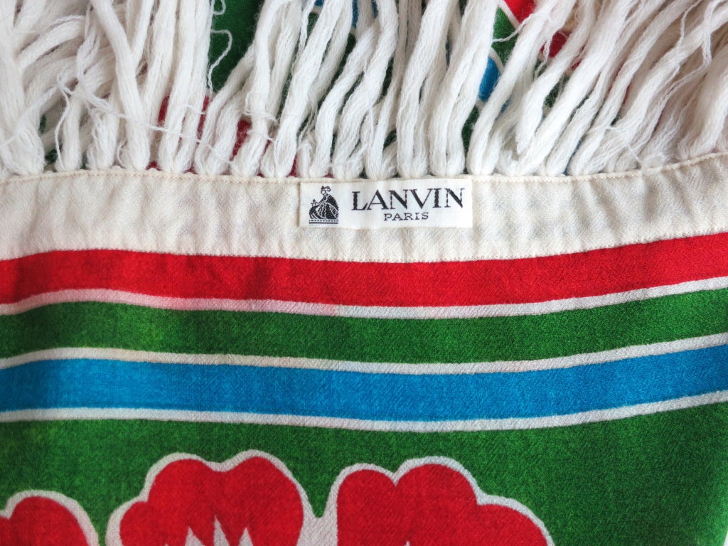 Vintage LANVIN PARIS 1970's era floral lattice printed shawl 6