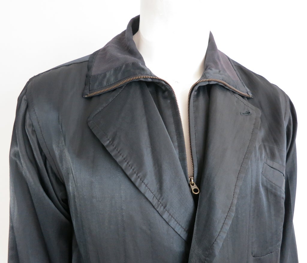 Black Vintage MATSUDA JAPAN 1980's sateen double layer look jacket For Sale