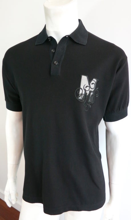 MATSUDA Nicole black knit polo top with sheer applique detail