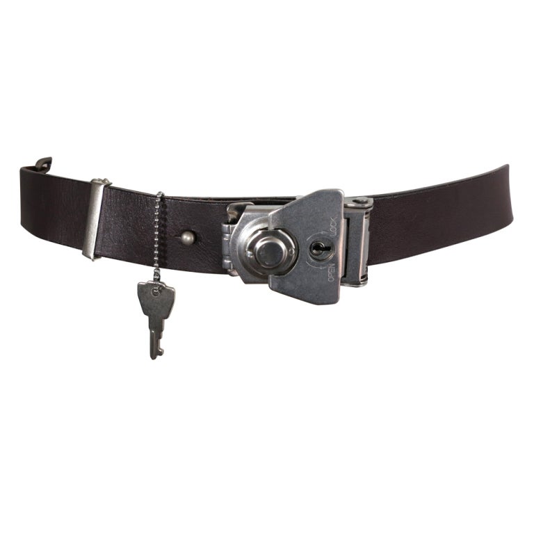 Vintage MATSUDA JAPAN leather steam punk lock and key belt For Sale