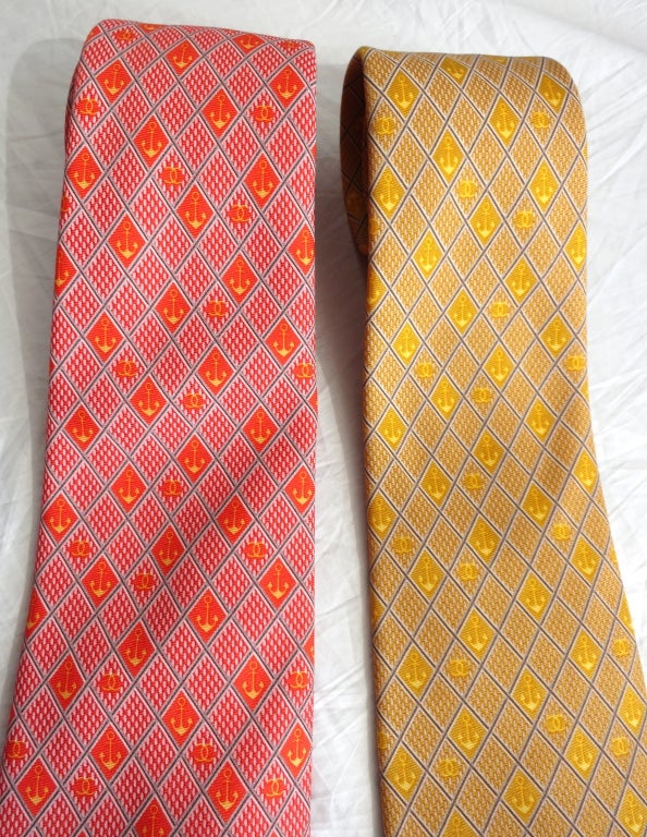 Unworn CHANEL PARIS set of 2 Citrus color anchor logo men's ties 2
