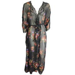 Vintage CHRISTIAN DIOR Lingerie sheer floral dressing robe