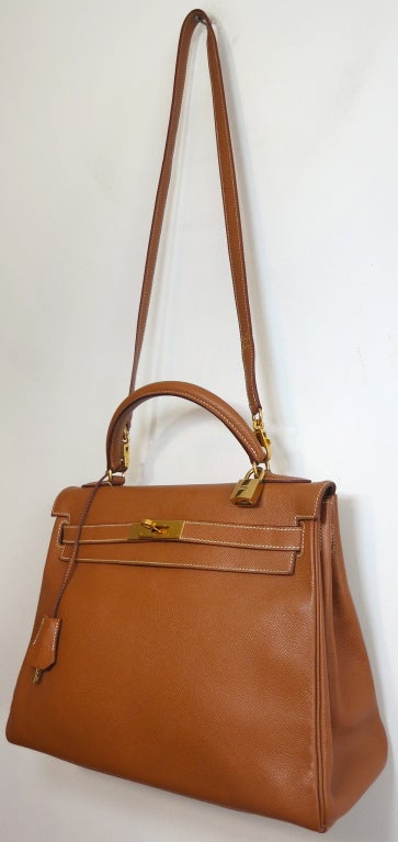 HERMES PARIS Kelly bag 32cm Tan leather gold hardware 7