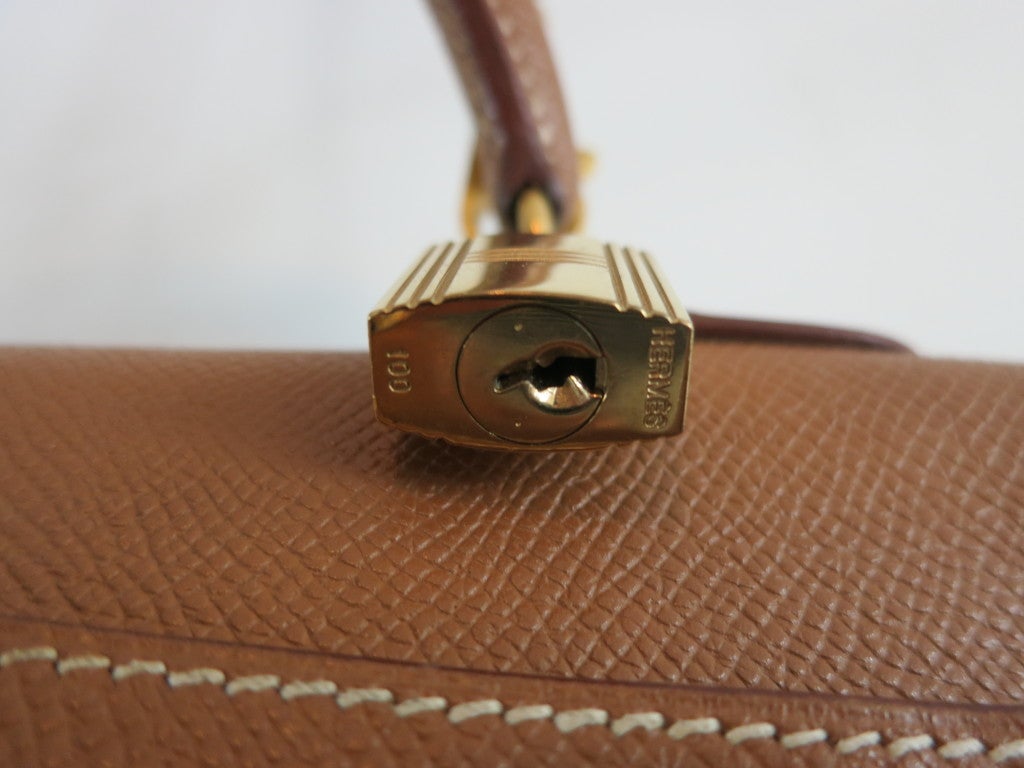 HERMES PARIS Kelly bag 32cm Tan leather gold hardware 6