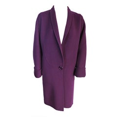 OSCAR DE LA RENTA 1990's Purple wool bib front cocoon coat