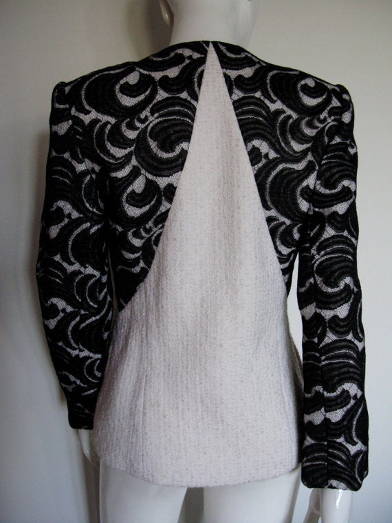 Women's Vintage GALANOS 1980's Black lace & ivory boucle jacket