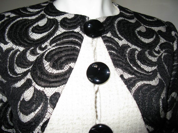 Vintage GALANOS 1980's Black lace & ivory boucle jacket 1