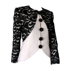 Vintage GALANOS 1980's Black lace & ivory boucle jacket
