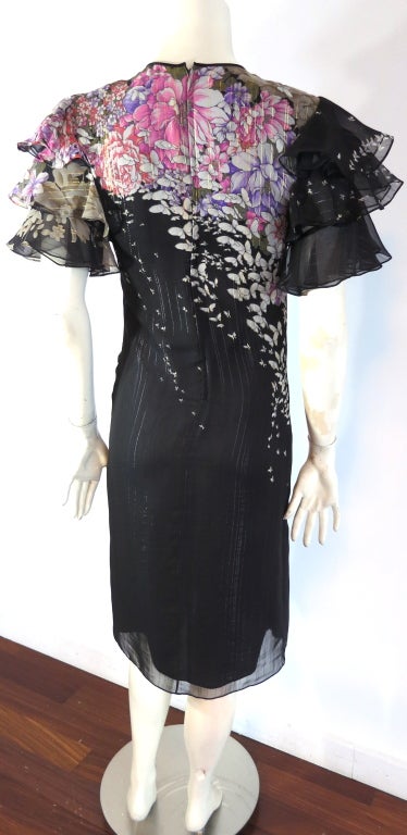 Vintage HANAE MORI 1980's Butterfly floral silk & metallic dress For Sale 1