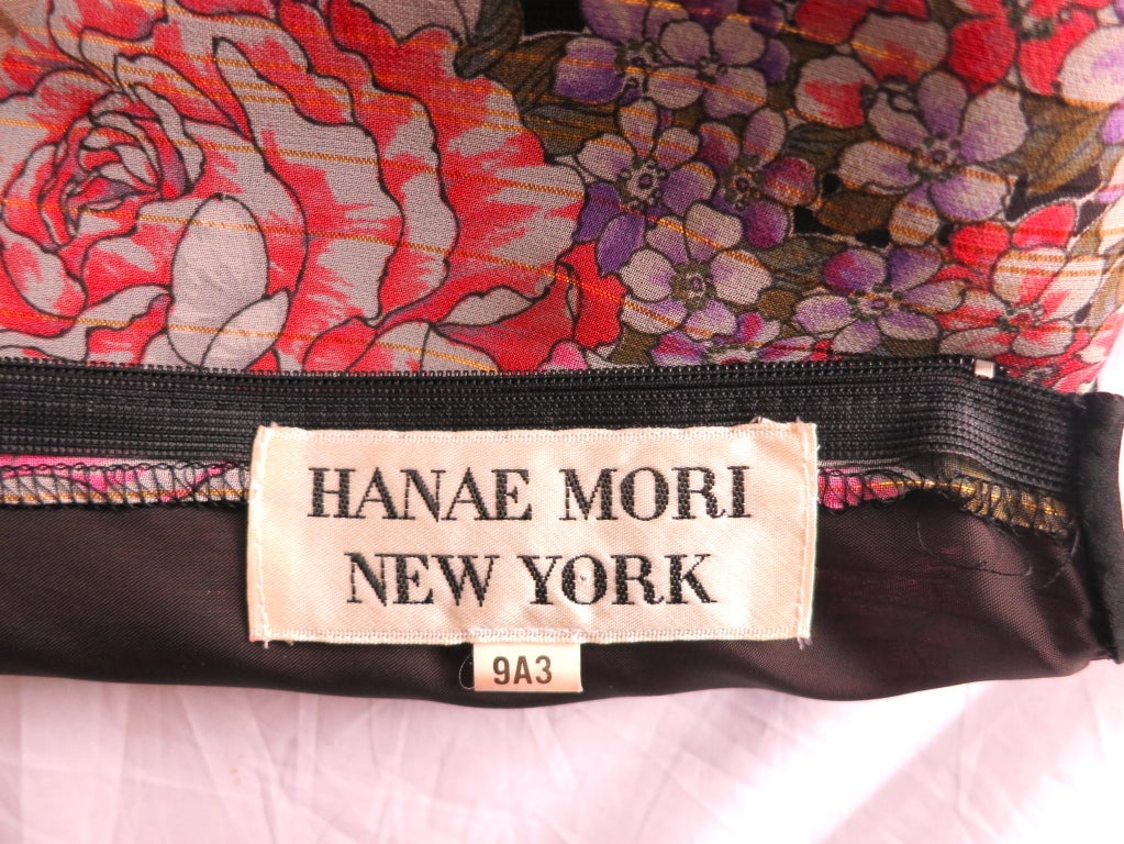 Vintage HANAE MORI 1980's Butterfly floral silk & metallic dress For Sale 2