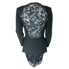 Vintage VICKY TIEL COUTURE Closerié beaded sheer back skirt suit