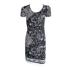 KENZO Black and white ethnic bird print stretch dress