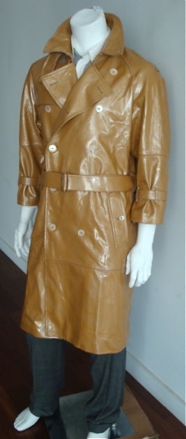 YSL YVES SAINT LAURENT Men's olive patent leather trench coat 1