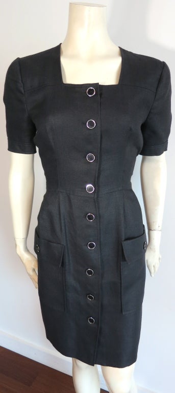 Vintage COURRÉGES PARIS 1980's black cotton & linen dress