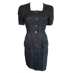 Vintage COURRÉGES PARIS 1980
s black cotton 
linen dress