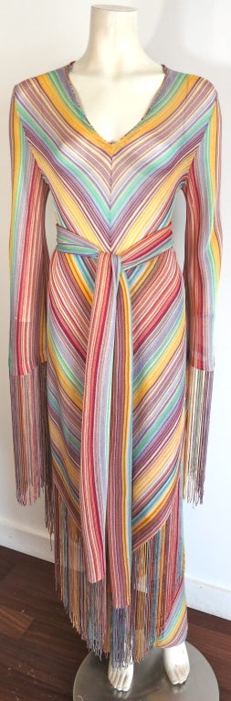 MISSONI Mitered rainbow knit stripe 3pc. fringed ensemble
