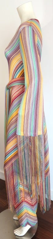 Brown MISSONI Mitered rainbow knit stripe 3pc. fringed ensemble For Sale